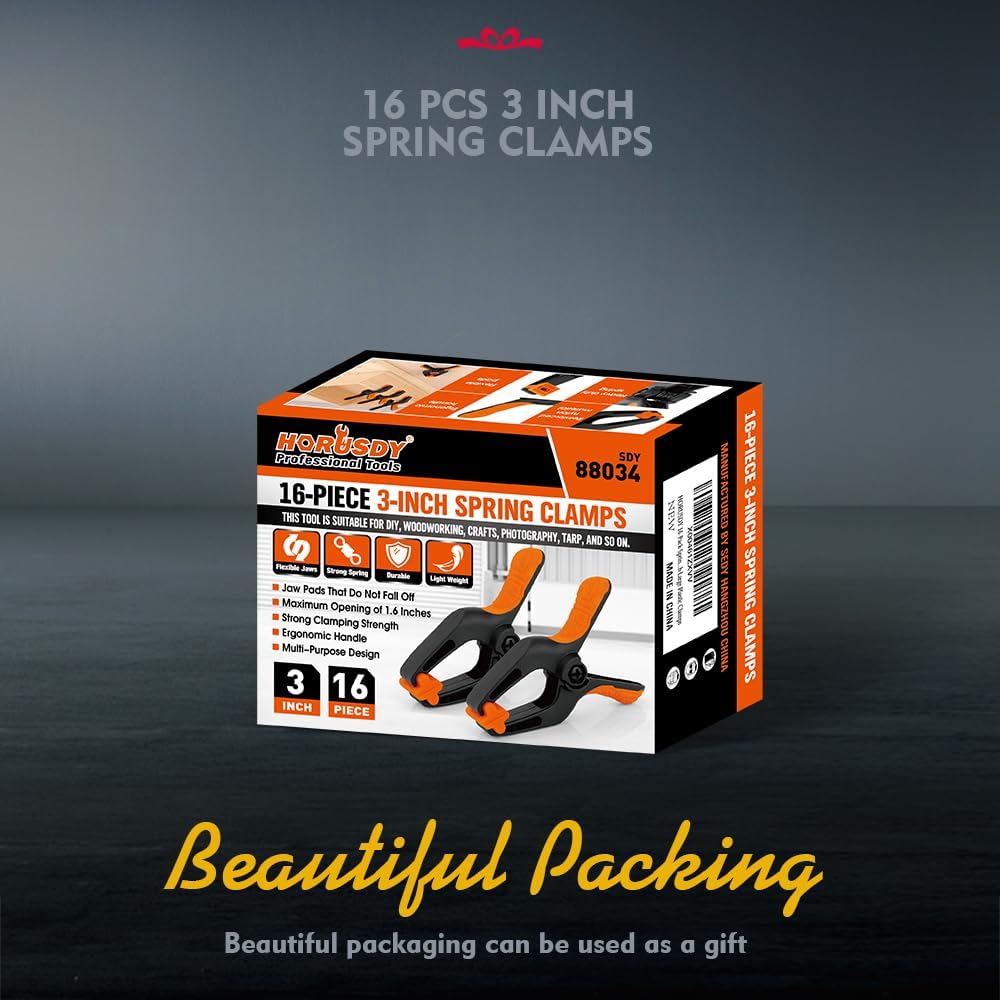 16 Pack Spring Clamps Heavy Duty, 3" with 1-5/8 Inch Jaw Opening - South East Clearance Centre