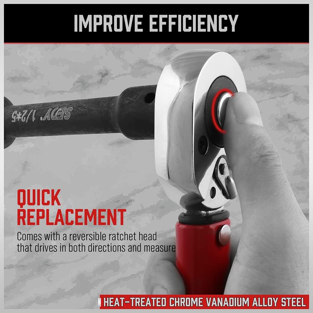 1/2-inch Drive Click Torque Wrench 1/2 Drive - Precision 10-150 ft.lb/13.6-203.5Nm Range, Ratcheting Head with Secure Locking Mechanism, Adapter & Extension - South East Clearance Centre