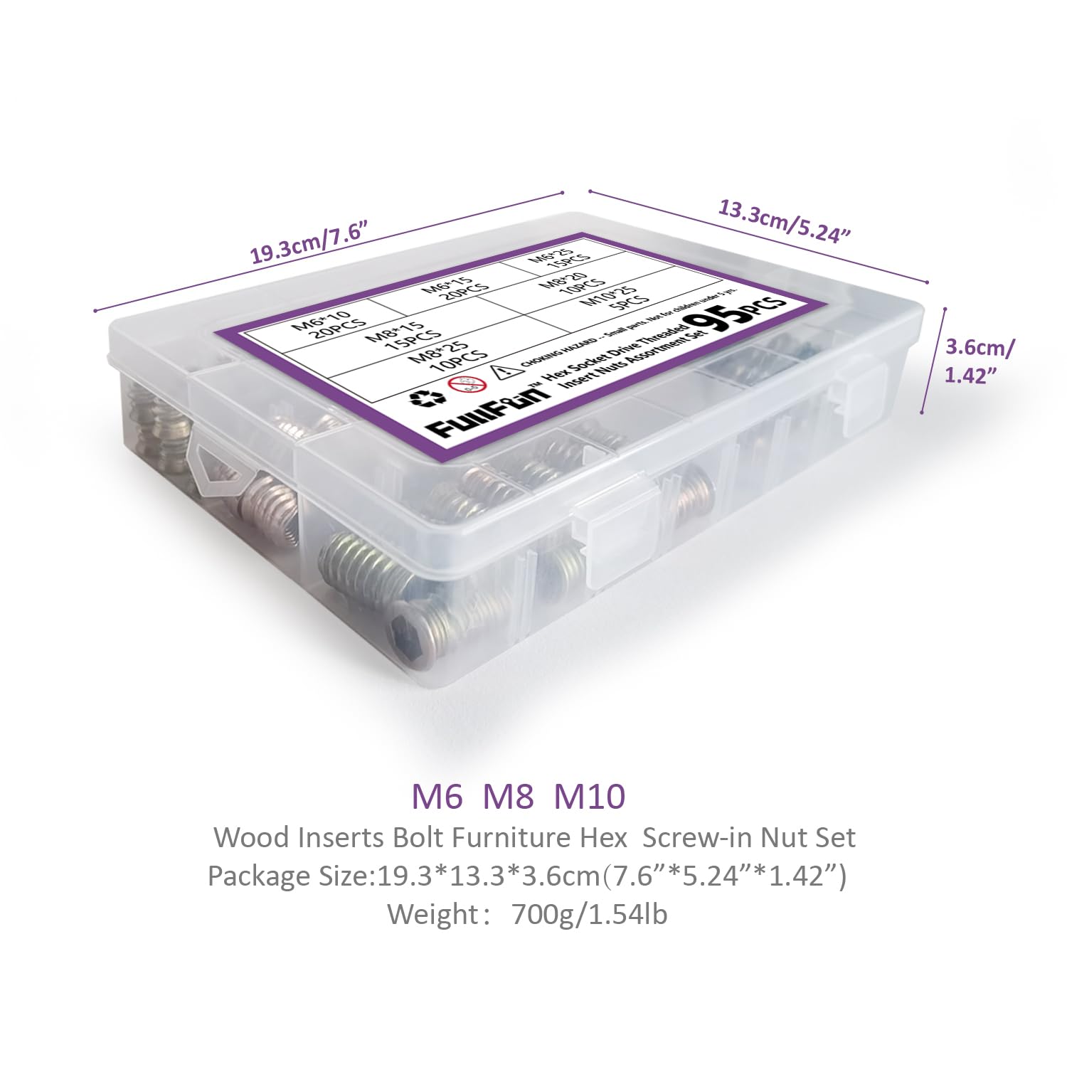95-Piece Threaded Inserts for Wood Assortment Kit (M6 / M8 / M10 – Zinc-Plated Carbon Steel) - South East Clearance Centre