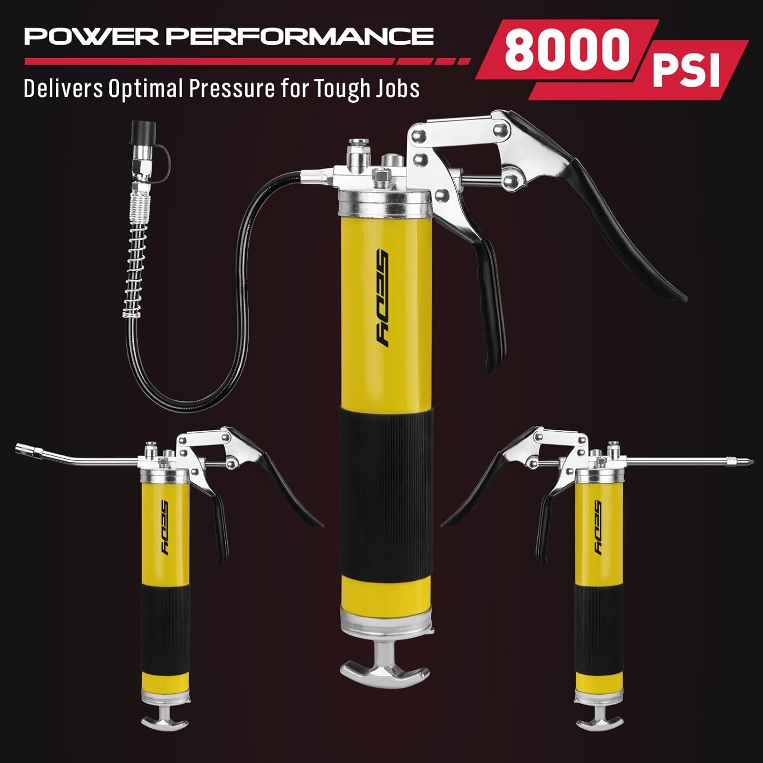 17-Piece Heavy Duty Grease Gun Kit: 14oz Grease Tube Flexible Hose Bearing Grease Pump 8000 PSI Pistol Grip Grease Guns Tool Marine Durable Connectors Adapters Extension Tubes Nozzle Easy Operation - South East Clearance Centre