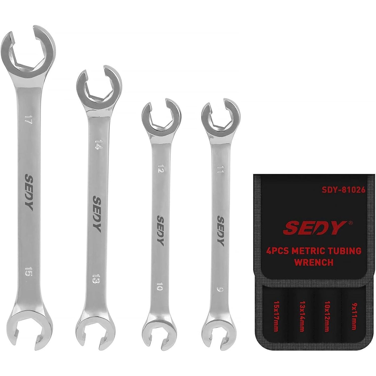 4 Piece Flare Nut Tubing Wrench Set, Metric, Offset End Spanners - South East Clearance Centre