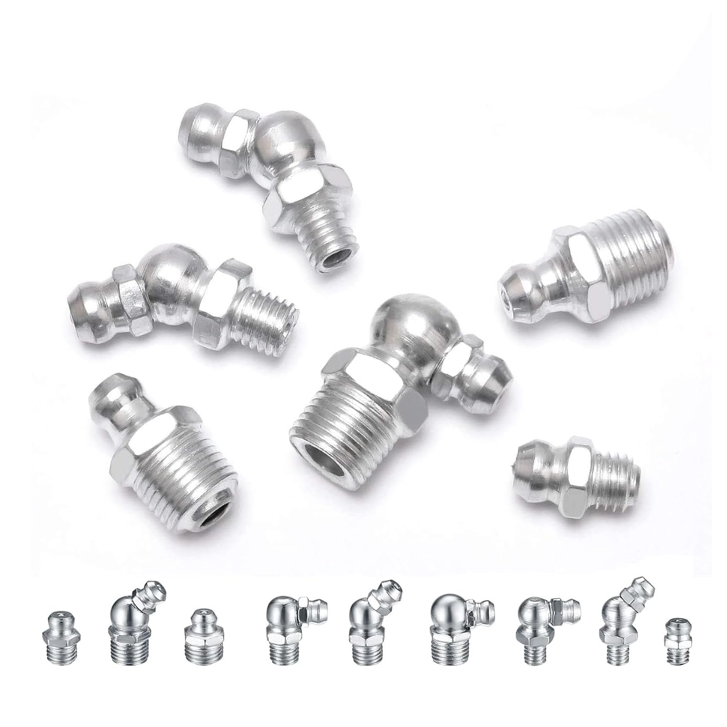 170-Piece Grease Nipple Assortment Kit – Metric M6 M8 M10 Straight, 45° & 90° Angled Nickel-Plated Grease Fittings with Storage Box - South East Clearance Centre