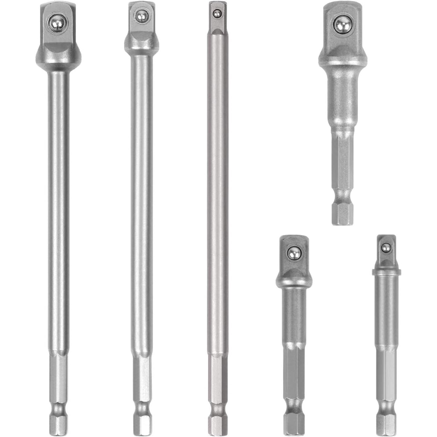 6Pc Drill Socket Adapter Set, Impact Grade Socket Extension Power Drill Bit Extensions, Hex Shank Adapter Drill Nut Driver Tool Accessory - South East Clearance Centre