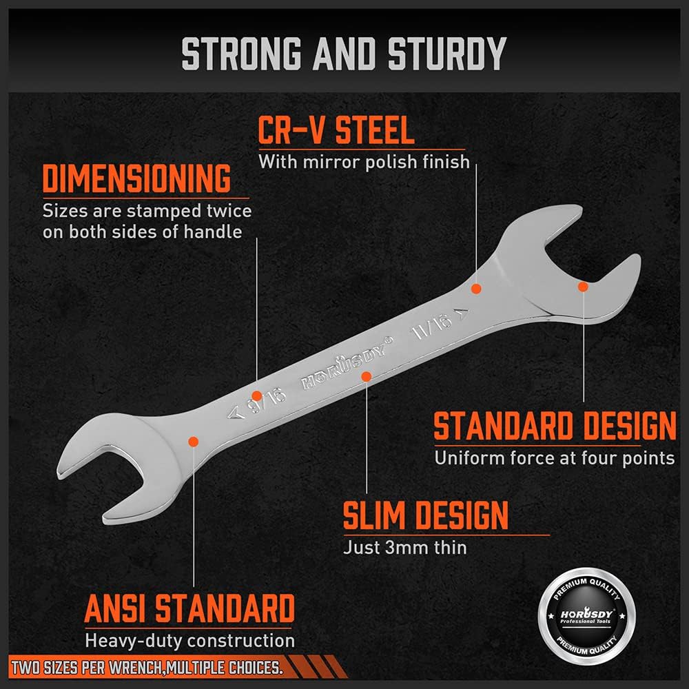 18-Piece Super-Thin Open End Wrench Set with Rolling Pouch, CR-V Steel SAE & Metric, 1/4" to 1-1/16" and 5.5mm to 27mm Slim Spanner Wrench Set - South East Clearance Centre