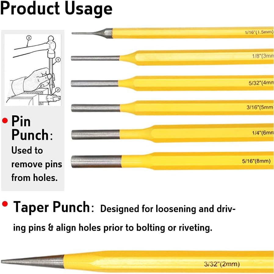 12-Piece Chisel & Punch Set with Carrying Tray | Pin punch | Taper punch | Cold Chisel | Center Chisel - South East Clearance Centre