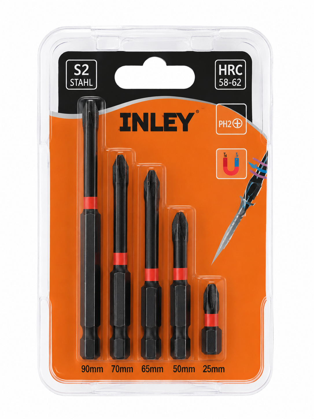 PH2 Magnetic Screwdriver Bit Set – 5 Piece Assorted Lengths (25mm–90mm)