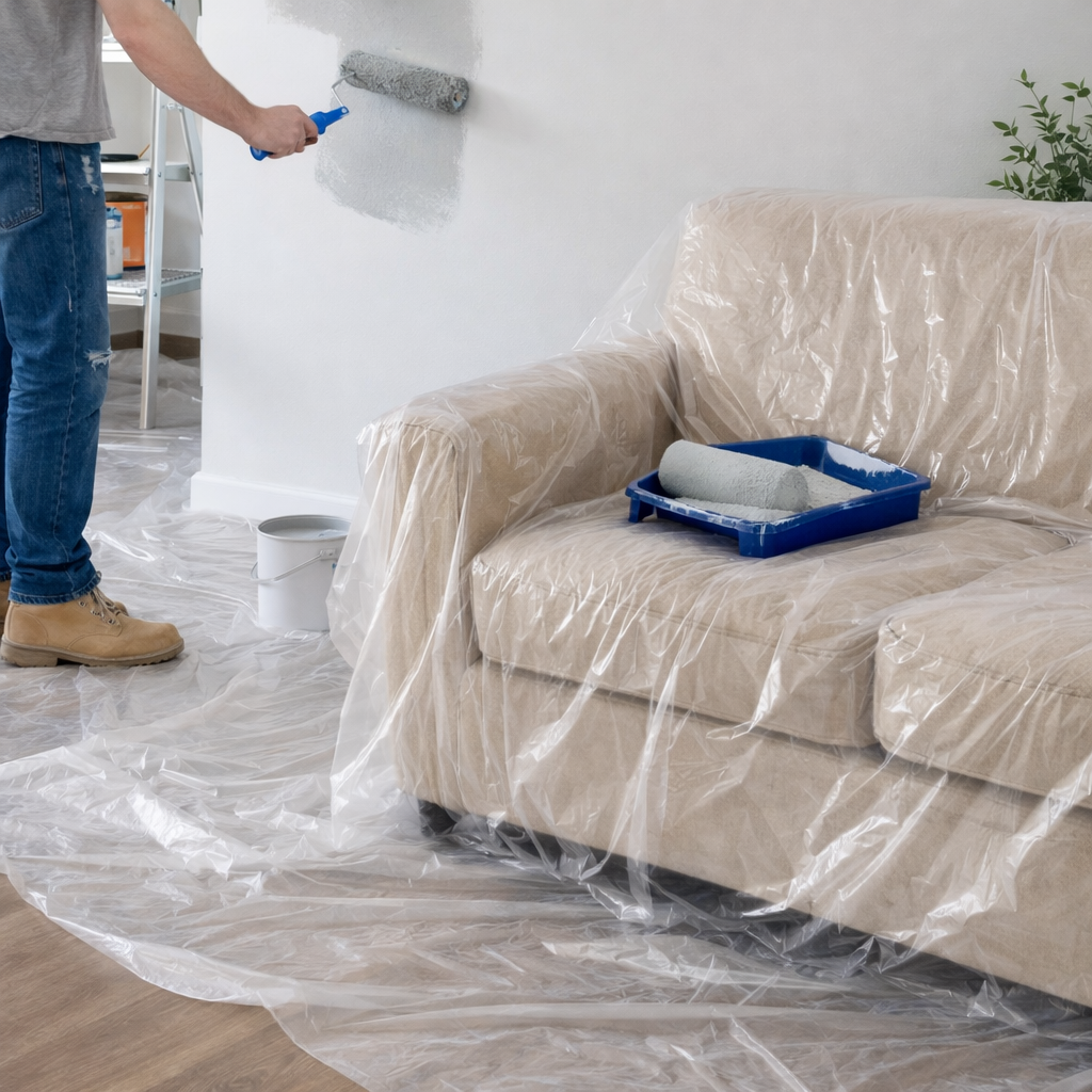 (20 Pack) Plastic Protection Drop Sheet 3.6m x 3.6m – 0.5 Micron Disposable Painting Drop Cloth - South East Clearance Centre