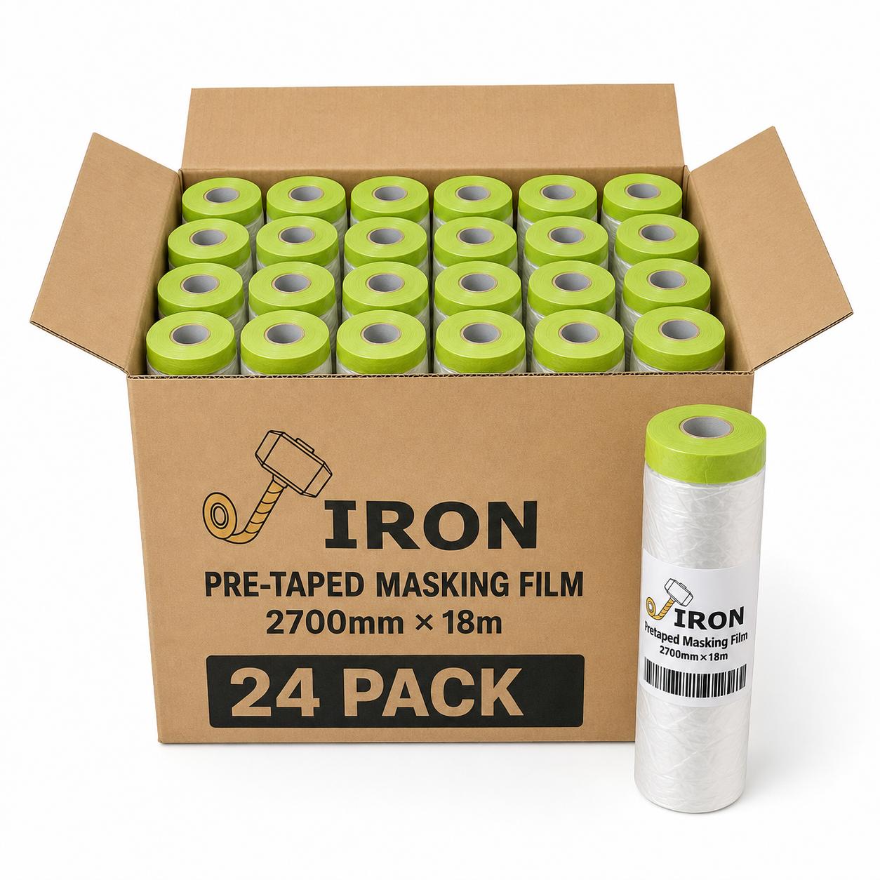 Iron Pre-Taped Masking Film 2700mm x 18m – Box of 24