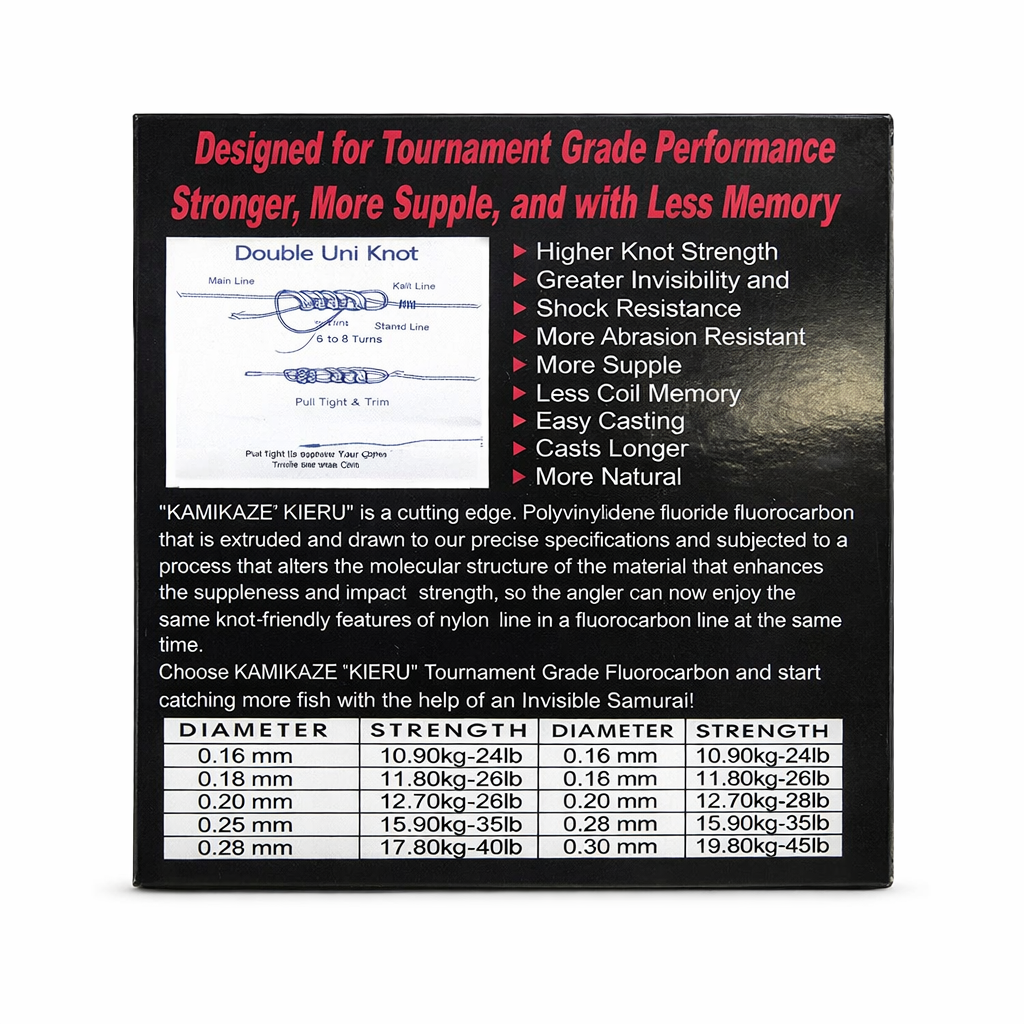 KAMIKAZE KIERU Fluorocarbon-Fluoro Carbon Leader Fishing Line - 100metres 2lb - South East Clearance Centre