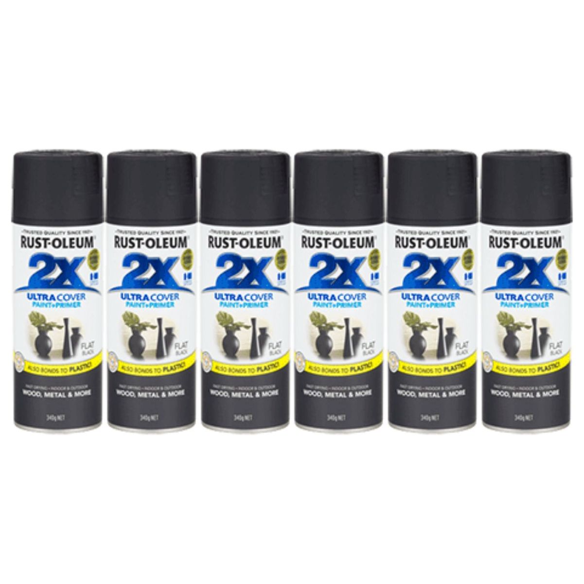 6 Cans | RUST-OLEUM 2X Ultra Cover Flat Paint & Primer Spray Paint 340g | 276323 Flat Black - South East Clearance Centre
