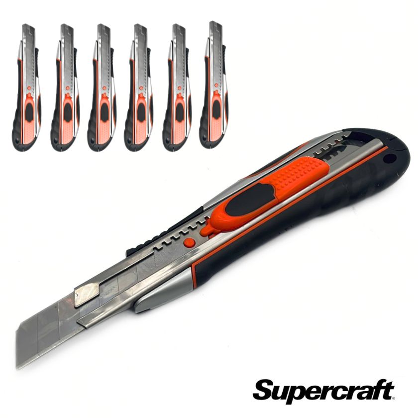 (6 Pack) Supercraft TMK1075 18mm Utility Snap Safety Knife (with auto retractable blade) - South East Clearance Centre