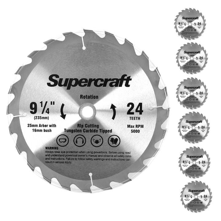 (6 Pack) Supercraft PT23524 Circular Saw Blade TCT 235mm/9-1/4in x 24 Teeth