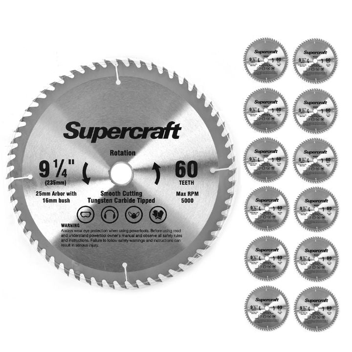 (12 Pack) Supercraft PT23560 Circular Saw Blade TCT 235mm/9-1/4in x 60 Teeth - South East Clearance Centre