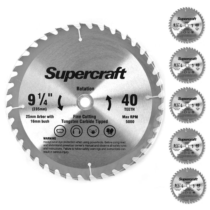 (6 Pack) Supercraft PT23540 Circular Saw Blade TCT 235mm/9-1/4in x 40 Teeth - South East Clearance Centre