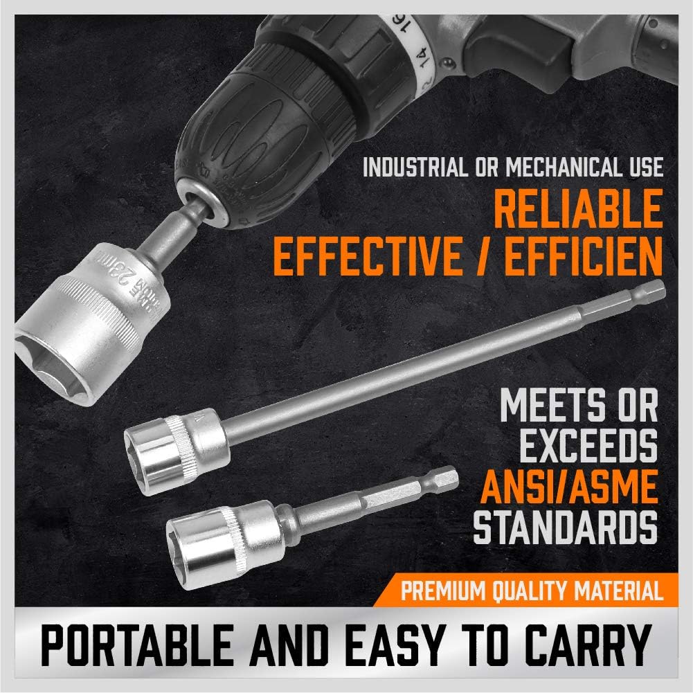 6Pc Drill Socket Adapter Set, Impact Grade Socket Extension Power Drill Bit Extensions, Hex Shank Adapter Drill Nut Driver Tool Accessory - South East Clearance Centre