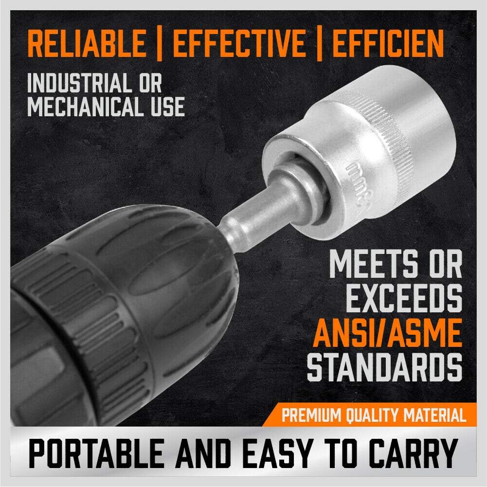 9-Piece Power Drill Socket Adapter Extension Set, 1/4" 3/8" and 1/2" Impact Driver Hex Shank, CrV Steel Drill Bit Extension Set with Magnetic Bit Holder - South East Clearance Centre