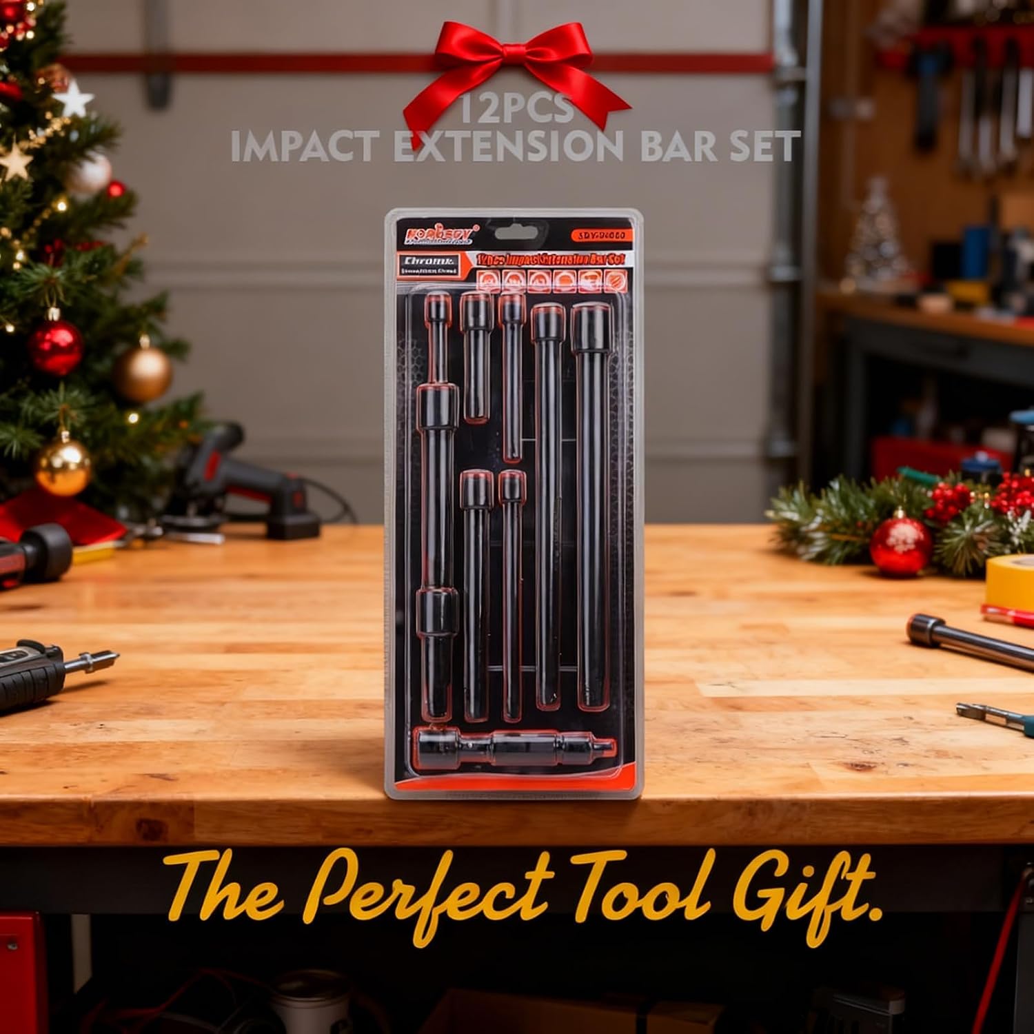 12-Piece Driver Extension Bar Set Includes Socket Adapters, 1/4", 3/8", and 1/2" Drive, Tool Accessory Set, Socket Extension Bar, Heat-Treated CV-R Steel with Black Phosphate Finish
