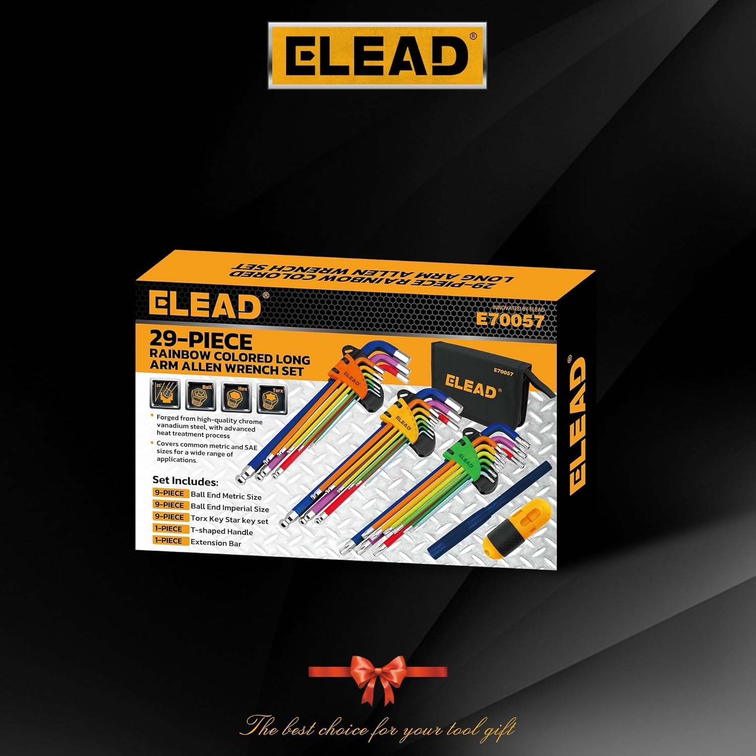 Hex Key Allen Wrench Set: 29-Piece Rainbow Colored Hex Torx Key Set, Long Arm Ball End, Metric SAE Torx Star Allen Wrenches Sets with T-Handle and Extension Bar