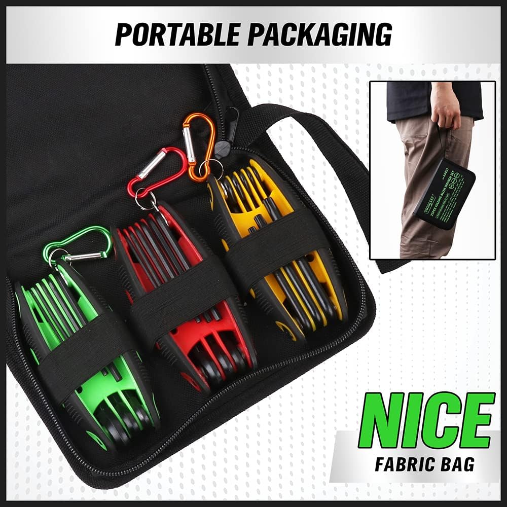 25PCS Folding Allen Wrench Set, SAE, Metric, Torx Hex Keys , Chrome Vanadium Steel, 3 Pack - South East Clearance Centre