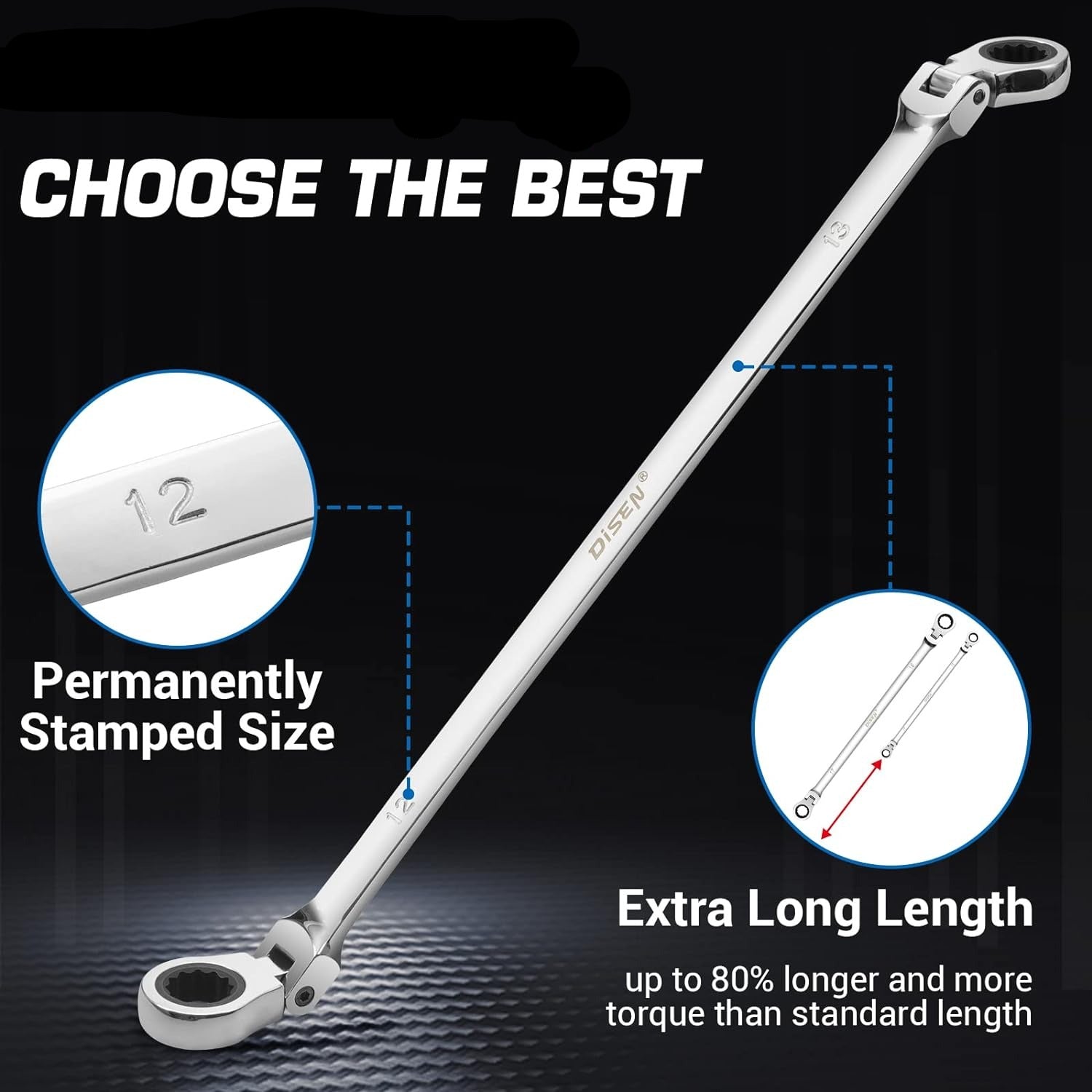 Extra Long Flex Head Ratcheting Wrench 6 Piece Set, 8-19mm - South East Clearance Centre