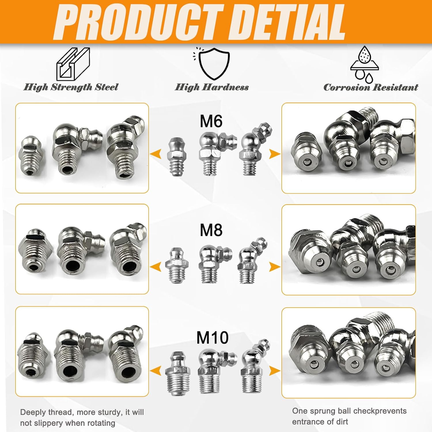 170-Piece Grease Nipple Assortment Kit – Metric M6 M8 M10 Straight, 45° & 90° Angled Nickel-Plated Grease Fittings with Storage Box - South East Clearance Centre