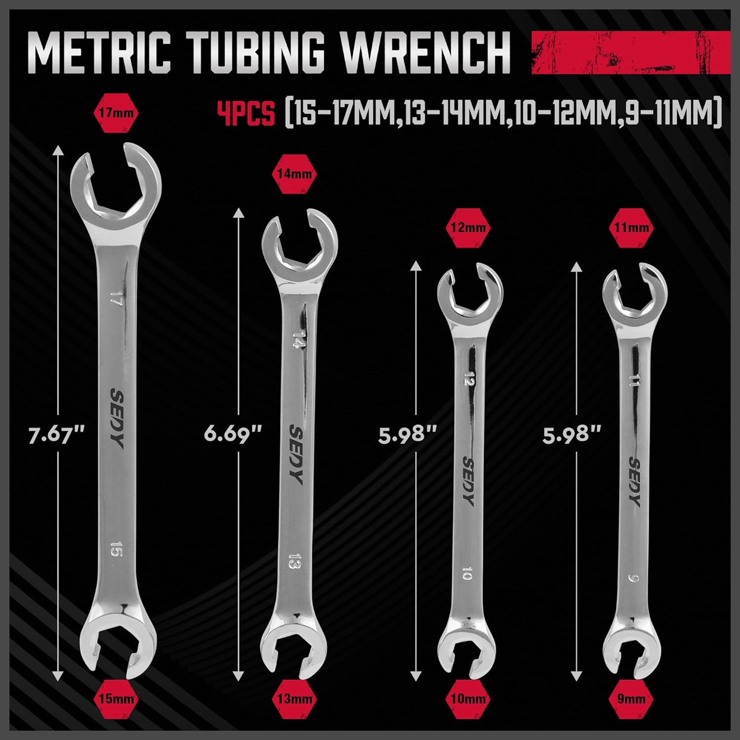 4 Piece Flare Nut Tubing Wrench Set, Metric, Offset End Spanners - South East Clearance Centre