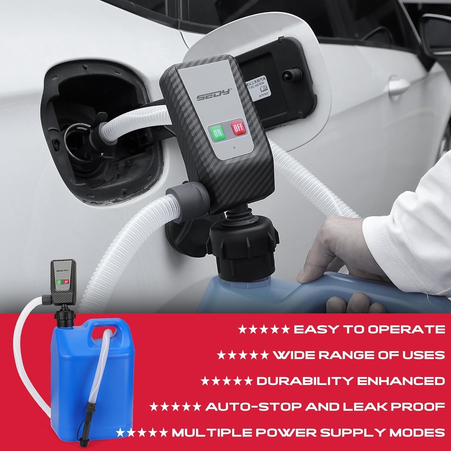 Fuel Transfer Pump Battery Powered - Auto-Stop Sensor, 51“ Hose Transfer Pump with Tank Adapters Portable Liquid Pump for Gasoline Diesel Water Gas Cans - South East Clearance Centre