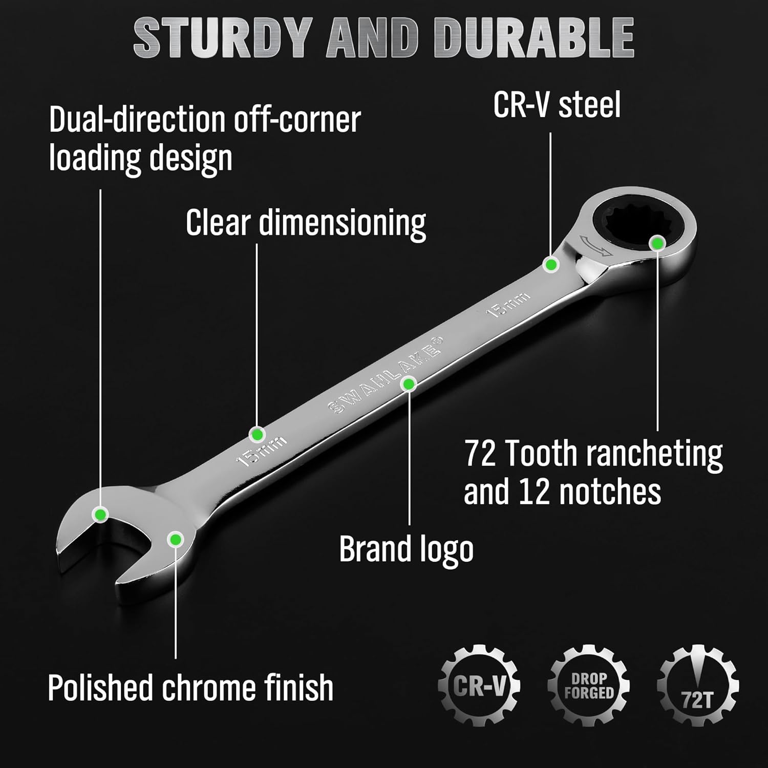 Ratcheting Wrench Set, 11-piece Metric Combination Wrench Set with Pouch CR-V Steel (11PCS METRIC) - South East Clearance Centre