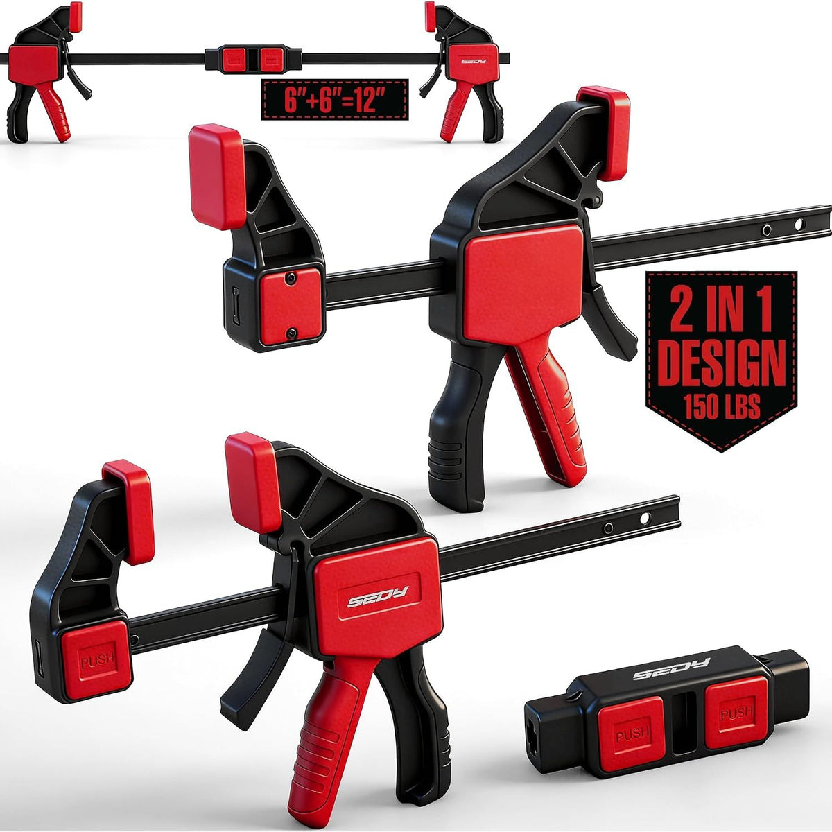3-Piece 6 Inch Bar Clamps for Woodworking with Clamp Connector, 6" Quick-Release Wood Clamps with 150 LBS Load Limit, Trigger Clamp Set, One-Handed Clamps/Spreader Ideal for Woodworking DIY Projects - South East Clearance Centre