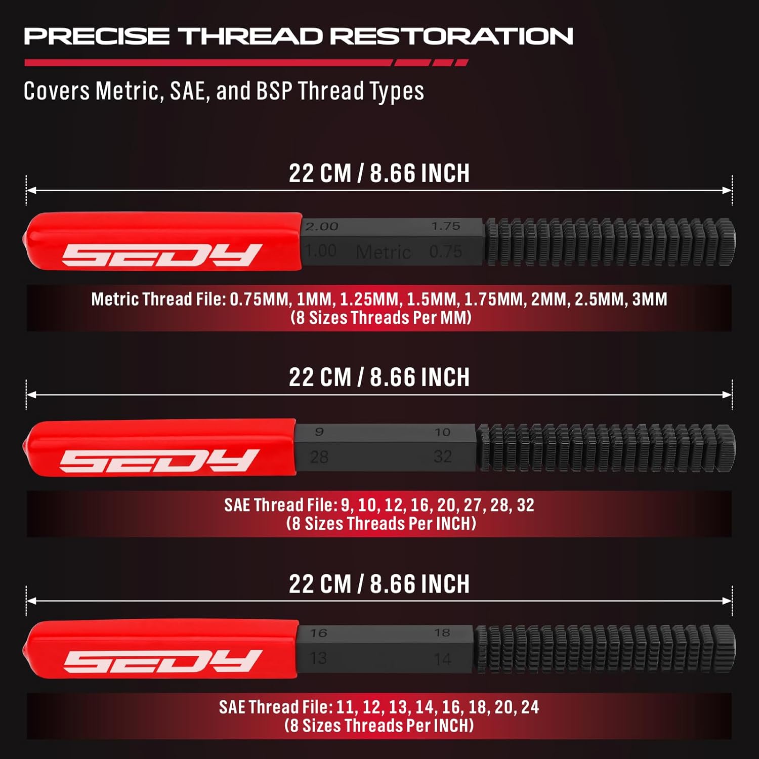 Thread Restorer File Chaser Set: 3-Piece Thread Restoring Chaser Files Metric and SAE Thread Restorer File Set Thread Repair Tool for Hardware DIY - South East Clearance Centre
