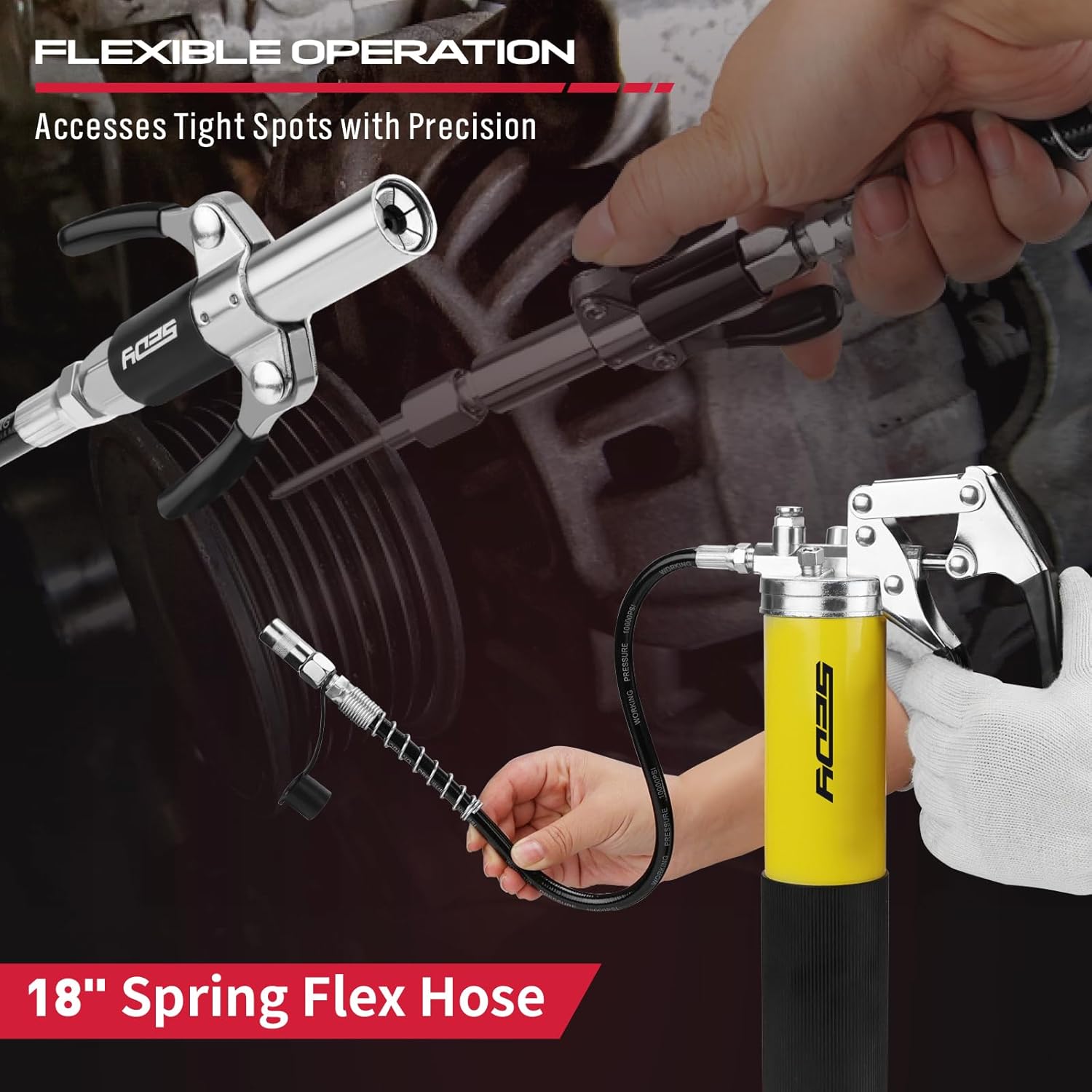 17-Piece Heavy Duty Grease Gun Kit: 14oz Grease Tube Flexible Hose Bearing Grease Pump 8000 PSI Pistol Grip Grease Guns Tool Marine Durable Connectors Adapters Extension Tubes Nozzle Easy Operation - South East Clearance Centre
