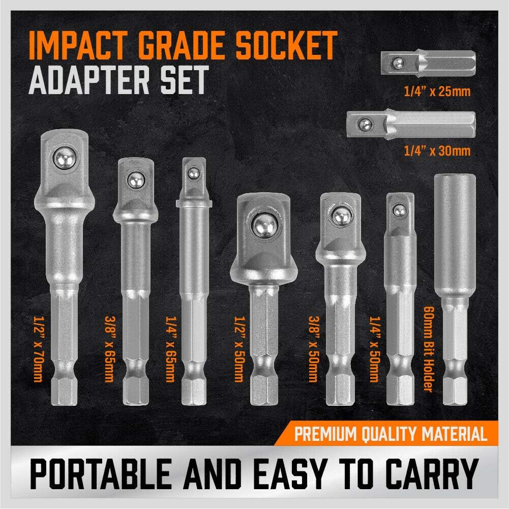 9-Piece Power Drill Socket Adapter Extension Set, 1/4" 3/8" and 1/2" Impact Driver Hex Shank, CrV Steel Drill Bit Extension Set with Magnetic Bit Holder - South East Clearance Centre
