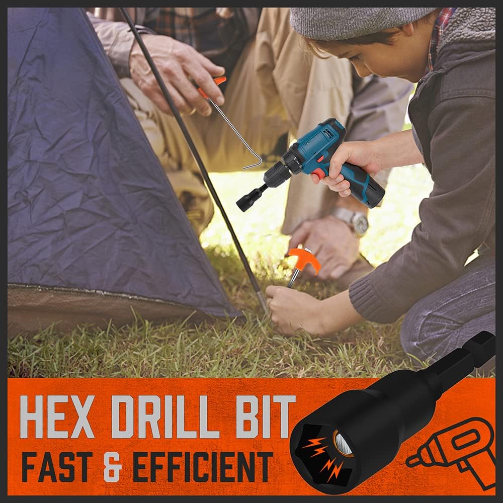 18-Pack Tent Stake Set, Heavy Duty Screw in Tent Pegs, Tent Stakes with 4X 13ft Rope & 1x Stopper T Pull Hook and Nut Driver