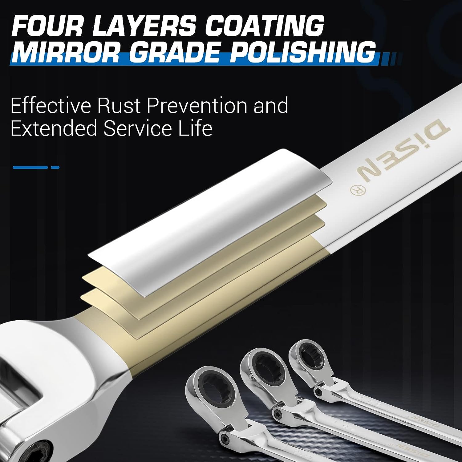 Extra Long Flex Head Ratcheting Wrench 6 Piece Set, 8-19mm - South East Clearance Centre