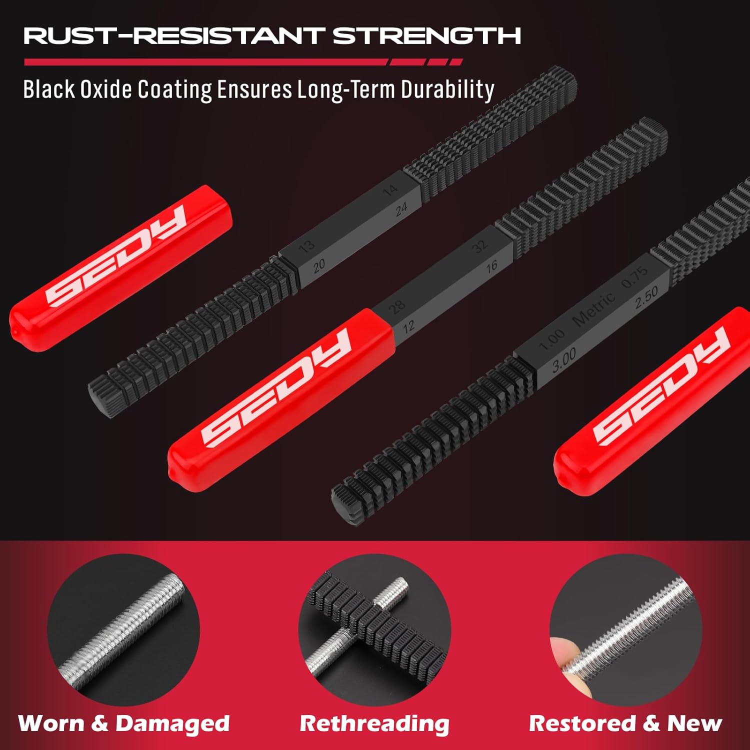 Thread Restorer File Chaser Set: 3-Piece Thread Restoring Chaser Files Metric and SAE Thread Restorer File Set Thread Repair Tool for Hardware DIY - South East Clearance Centre