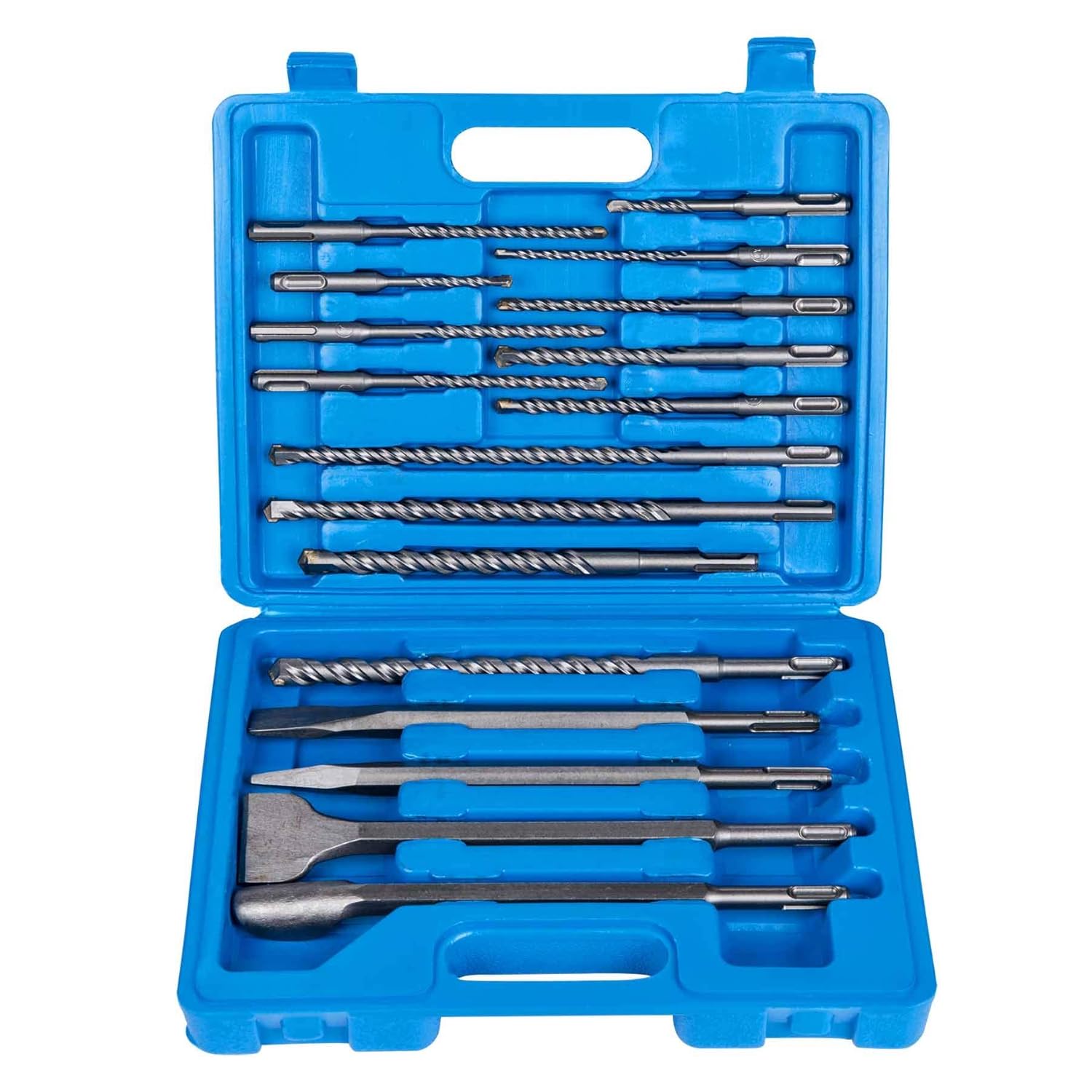 Rotary Hammer Drill Bits Set SDS Plus – 17pc Masonry & Chisel Kit, 4-Flute Carbide-Tipped Bits for Brick, Block & Stone with Storage Case - South East Clearance Centre