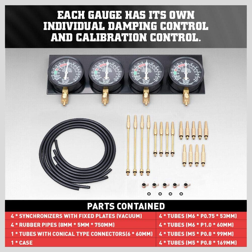 Fuel Vacuum Carburetor Synchronizer Kit Carb Sync Gauge Set Adjustable Balancer - South East Clearance Centre