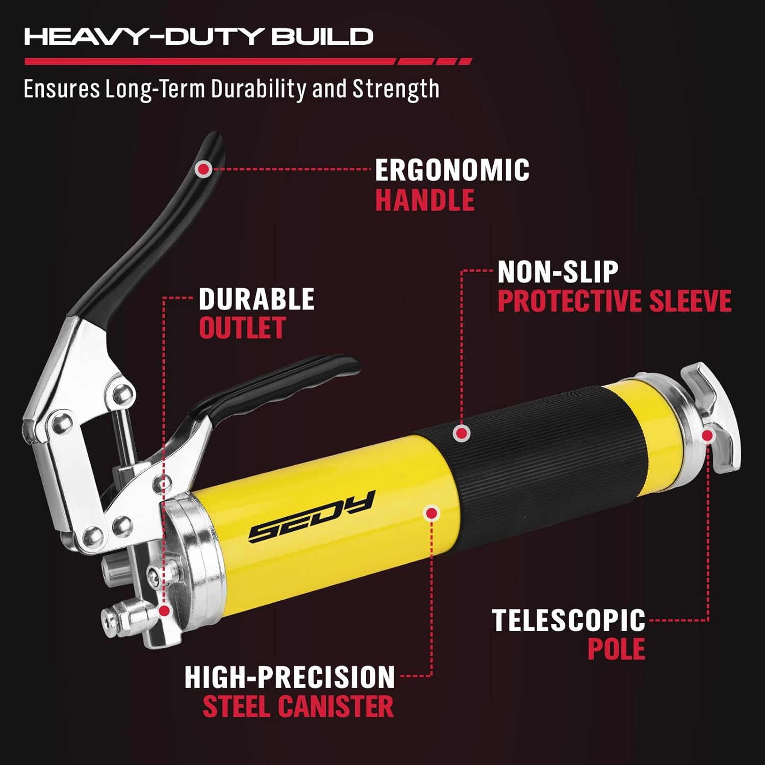 17-Piece Heavy Duty Grease Gun Kit: 14oz Grease Tube Flexible Hose Bearing Grease Pump 8000 PSI Pistol Grip Grease Guns Tool Marine Durable Connectors Adapters Extension Tubes Nozzle Easy Operation - South East Clearance Centre
