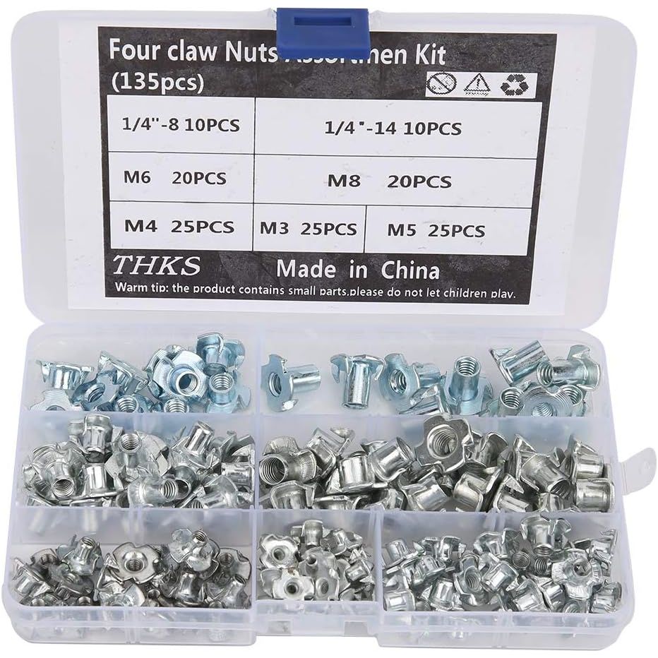 135 Piece (M3-M8) Four Claw Nuts Assortment Kit - South East Clearance Centre