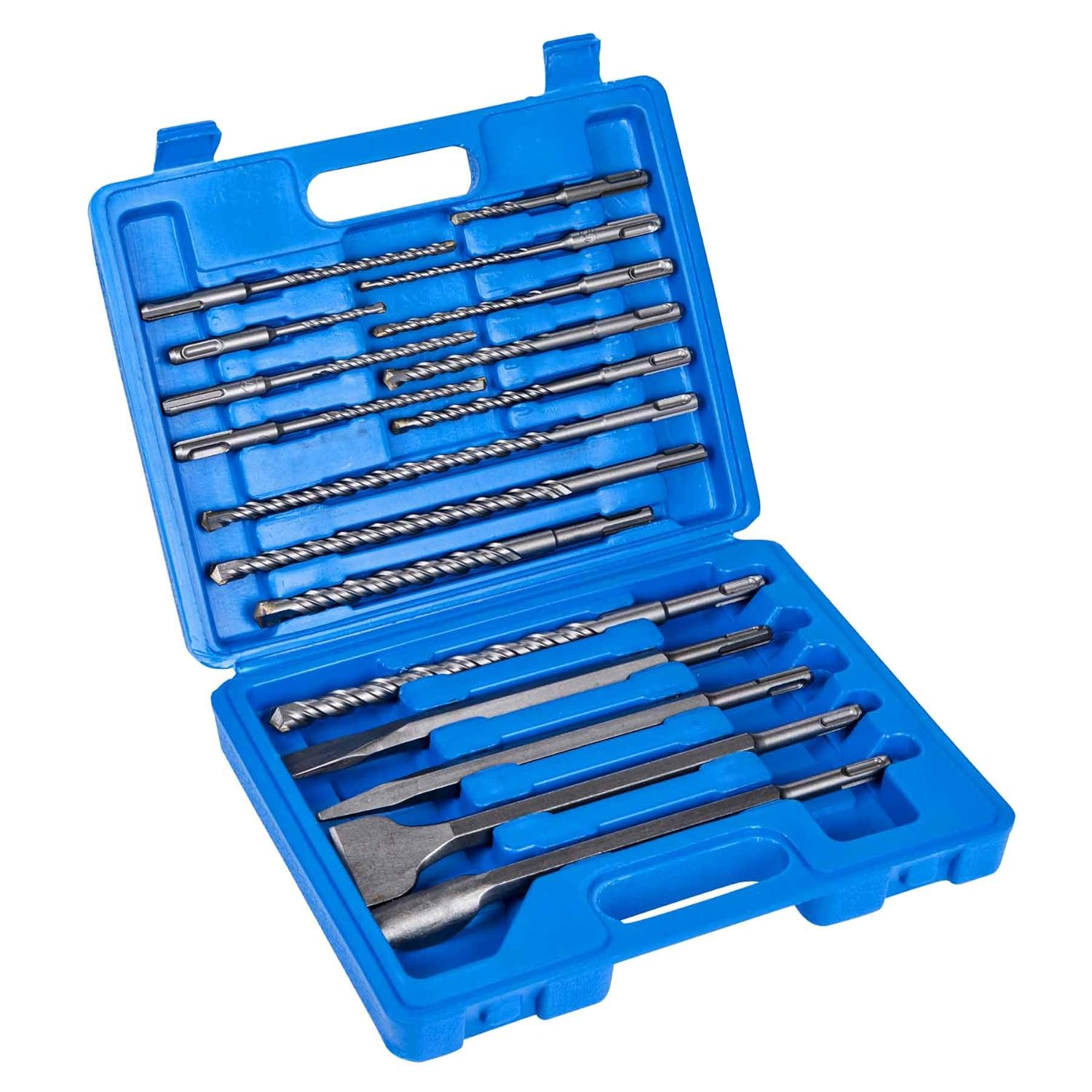 Rotary Hammer Drill Bits Set SDS Plus – 17pc Masonry & Chisel Kit, 4-Flute Carbide-Tipped Bits for Brick, Block & Stone with Storage Case - South East Clearance Centre