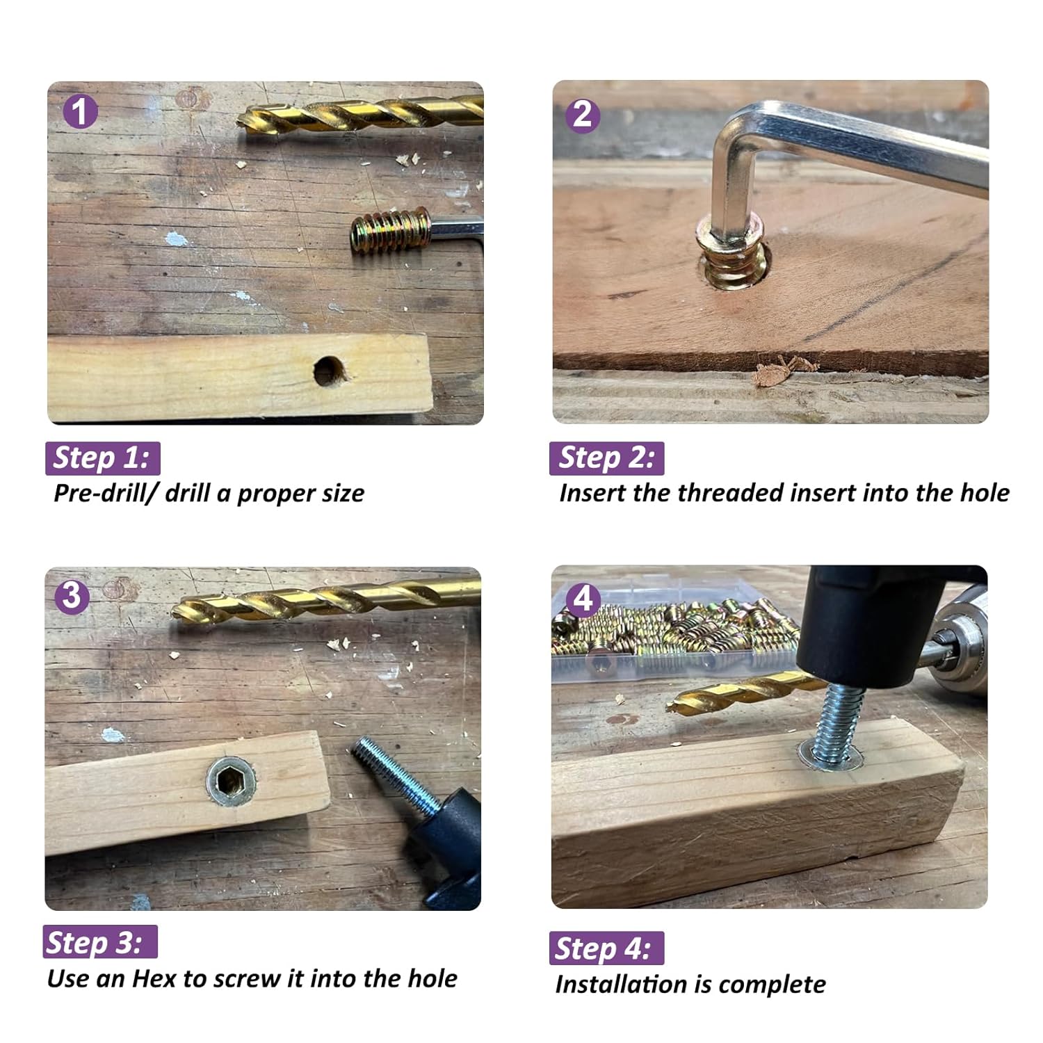95-Piece Threaded Inserts for Wood Assortment Kit (M6 / M8 / M10 – Zinc-Plated Carbon Steel) - South East Clearance Centre