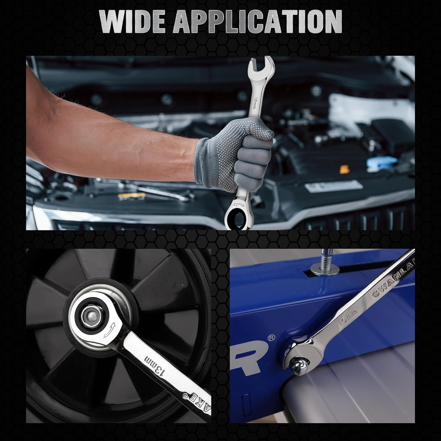 Ratcheting Wrench Set, 11-piece Metric Combination Wrench Set with Pouch CR-V Steel (11PCS METRIC) - South East Clearance Centre