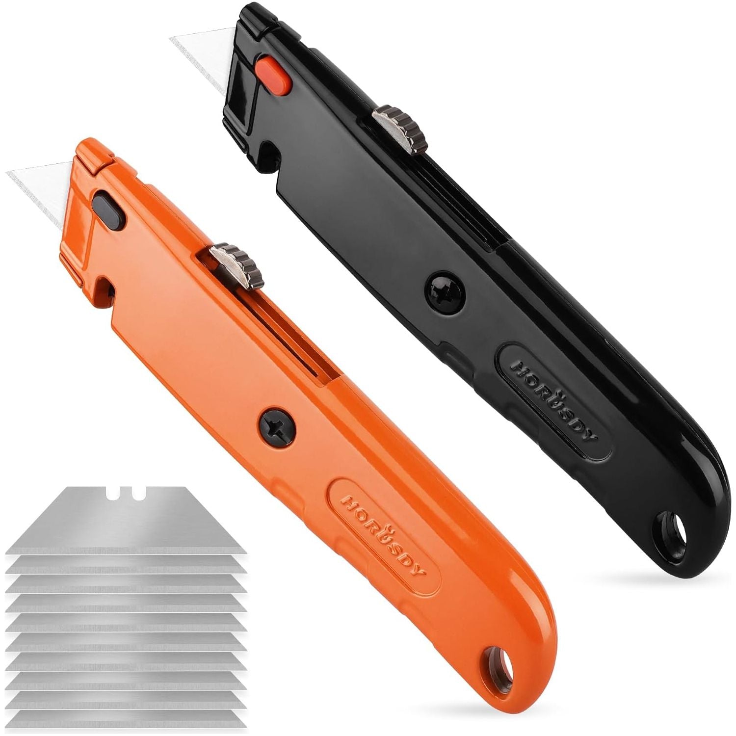 2-Pack Box Cutter Utility Knife, Heavy Duty Aluminum Shell Retractable Box Cutter for Cardboard, Boxes and Cartons, Extra 10 Blades.