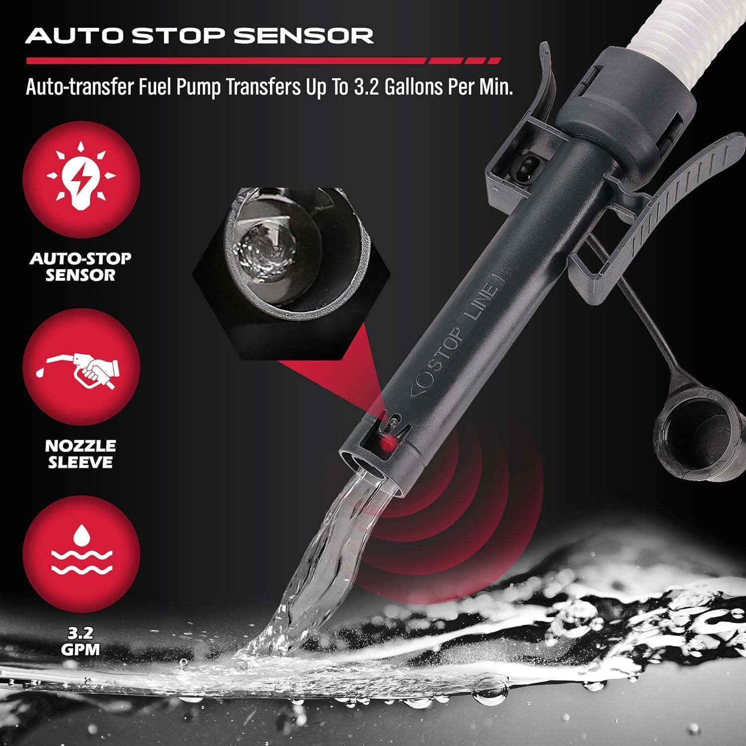 Fuel Transfer Pump Battery Powered - Auto-Stop Sensor, 51“ Hose Transfer Pump with Tank Adapters Portable Liquid Pump for Gasoline Diesel Water Gas Cans - South East Clearance Centre