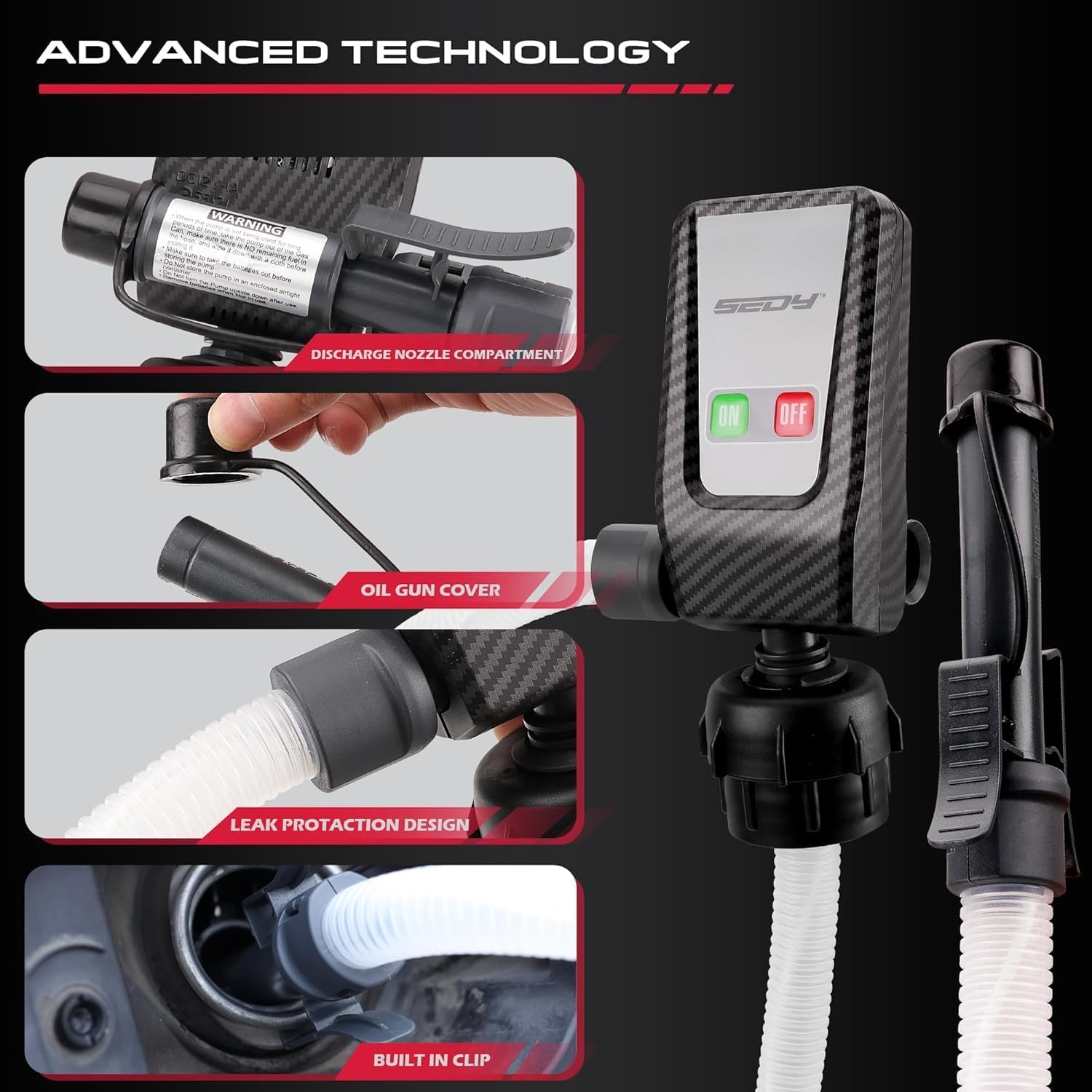 Fuel Transfer Pump Battery Powered - Auto-Stop Sensor, 51“ Hose Transfer Pump with Tank Adapters Portable Liquid Pump for Gasoline Diesel Water Gas Cans - South East Clearance Centre