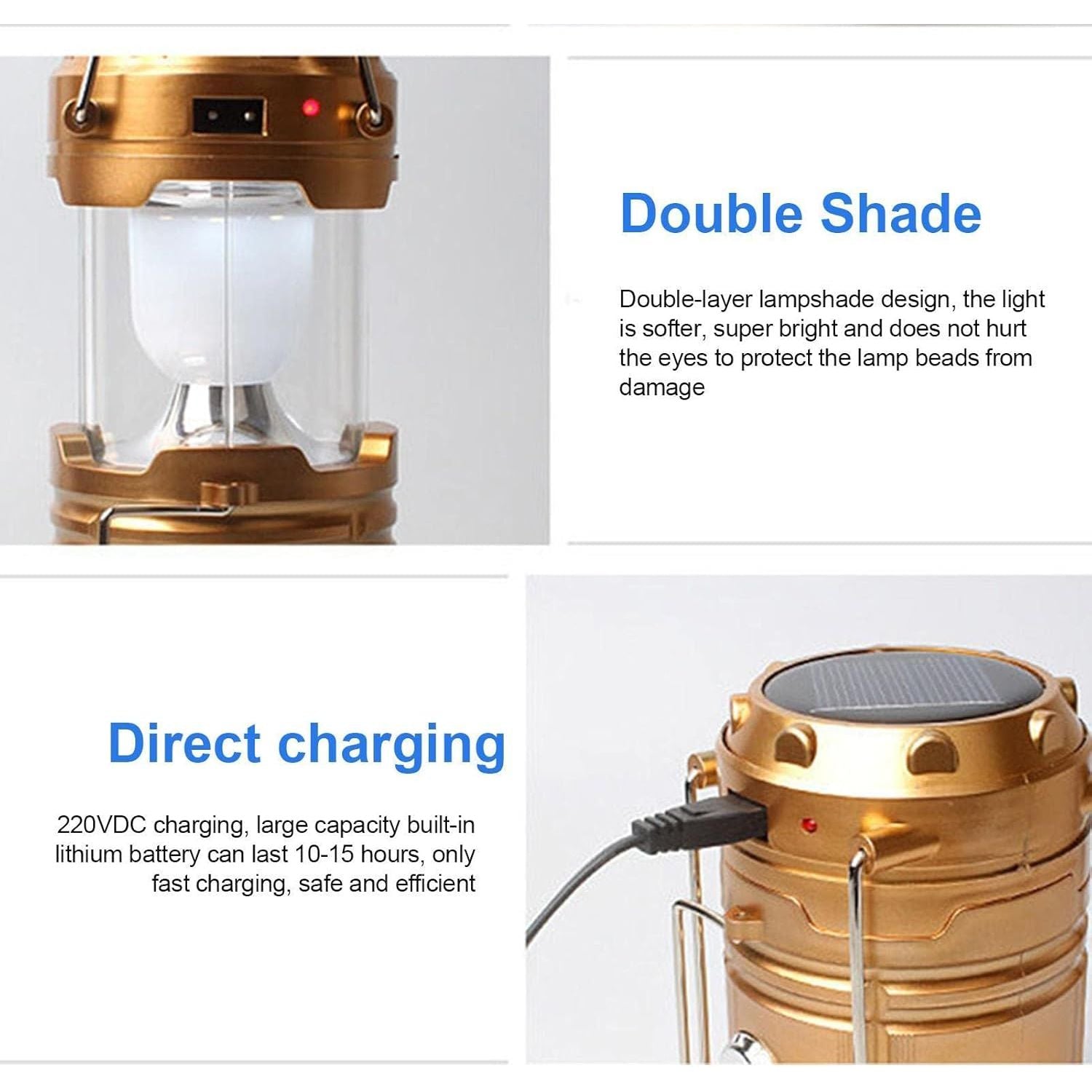 Portable LED Camping Light Lantern USB Rechargeable Solar Hanging Tent Lamp - South East Clearance Centre