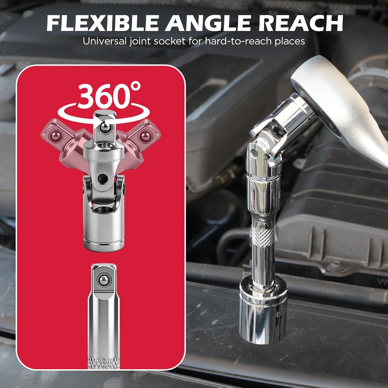 9-Piece Socket Extension Bar Set, 1/4" & 3/8" Drive Ratchet Extensions 2", 3", 4", 6", 8" & 10" with Universal Joints, CR-V Steel for Tight Spaces