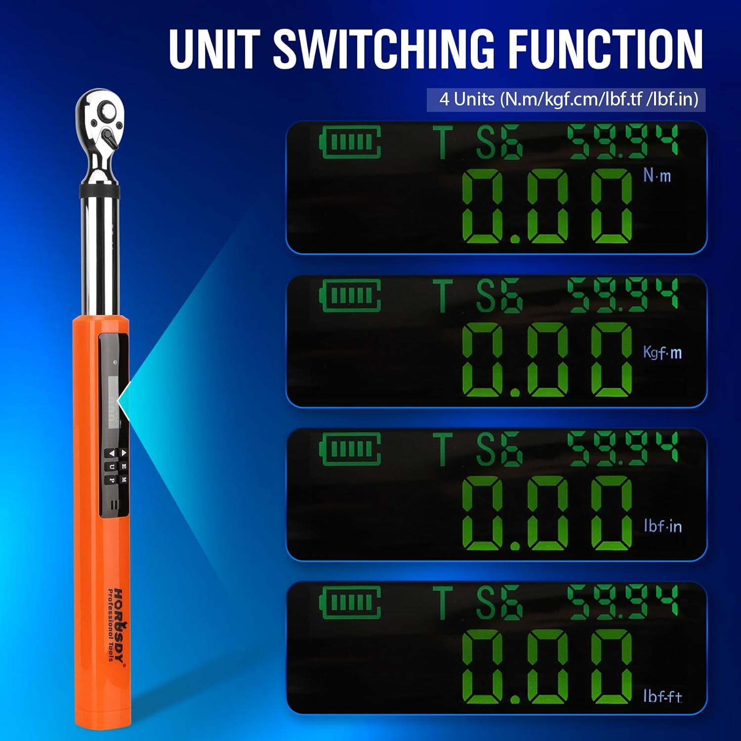 3/8" Drive Digital Torque Wrench, 4.4-44.3Ft.lb / 3-60N.m, 2% Accuracy LED Display - South East Clearance Centre