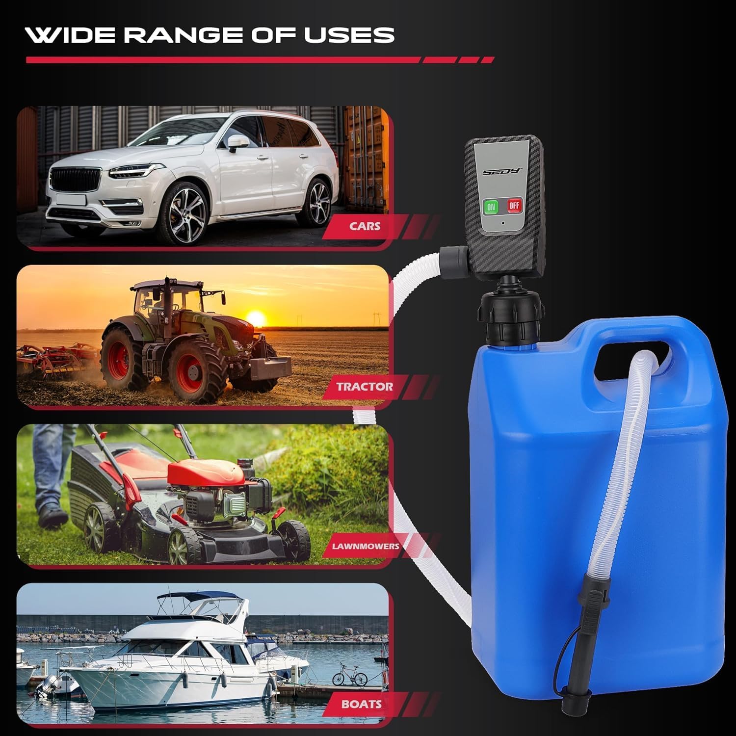 Fuel Transfer Pump Battery Powered - Auto-Stop Sensor, 51“ Hose Transfer Pump with Tank Adapters Portable Liquid Pump for Gasoline Diesel Water Gas Cans - South East Clearance Centre