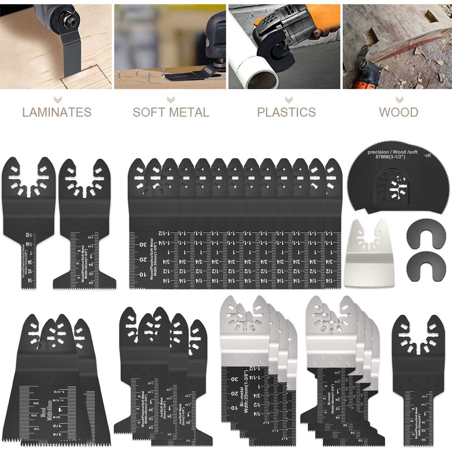 31-Pack Universal Oscillating Tool Blades Set, Premium High Carbon Steel, 10-87mm Multi-Tool Saw Blades Kit with Quick Release System for Fein, Bosch & More - South East Clearance Centre